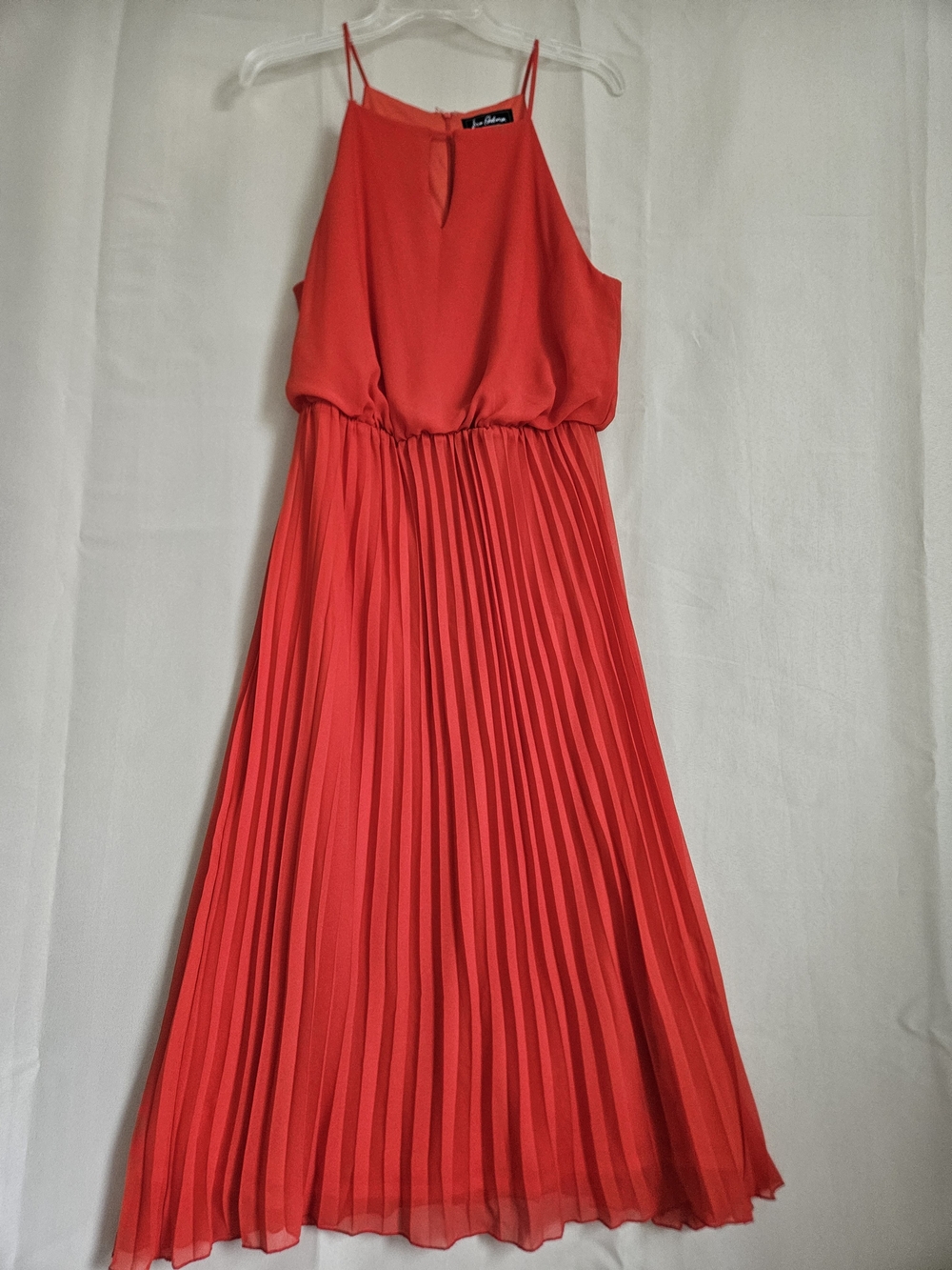 Sam Edelman Women's Red Pleated High Neck Tiered Hem Sleeveless Midi Satin Dress